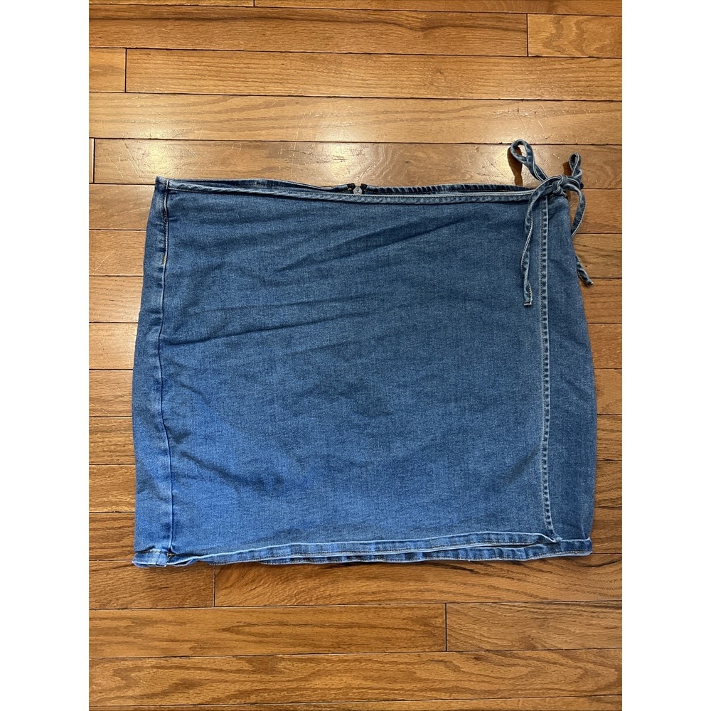 Abound Womens 3X Denim Wrap Skirt Blue Jean Mini Plus Size Tie Waist Stretch